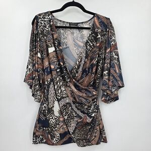 Venus Women's L/XL Cold Shoulder Dolman Sleeve V-Neck Blouse Paisley Print